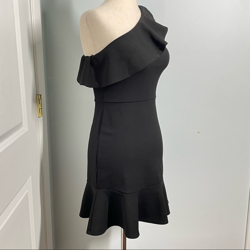 AQUA Black One-Shoulder Ruffled Stretch Flounce Dress Size XS - Picture 4 of 7